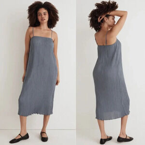 New! Madewell The Goldie Dress in Plissé Teapot Blue 29302